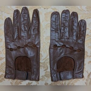 Vintage Fownes Leather Driving Gloves Brown Men’s Size XL Hook & Loop Closure